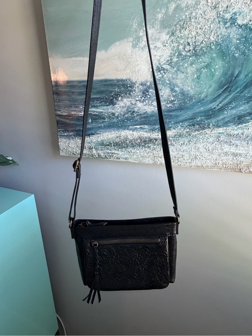 Western Genuine Leather Black Accent Crossbody Bag